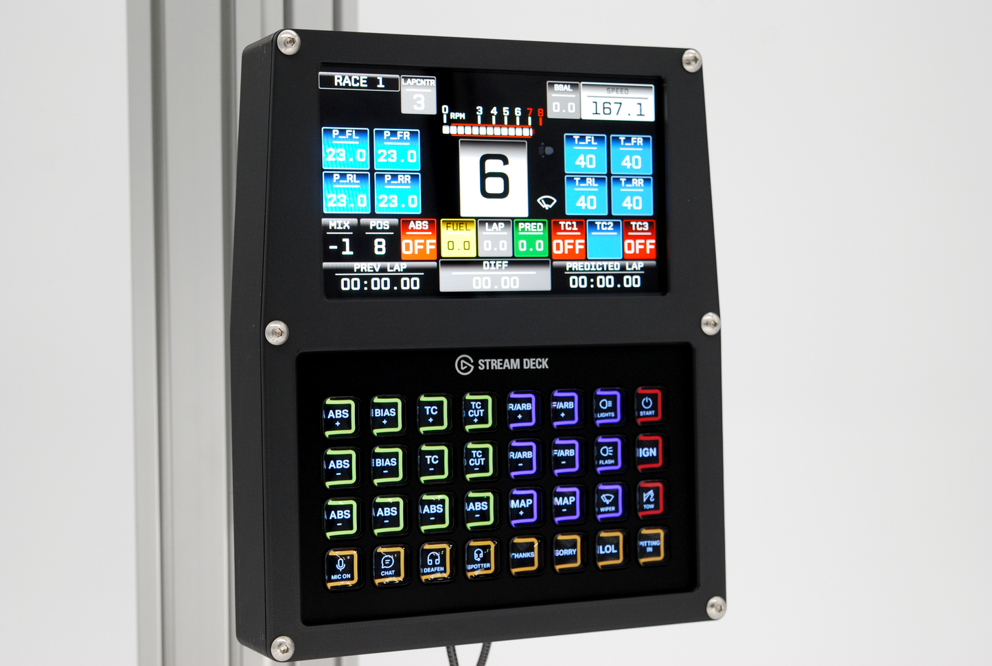 Stream Deck XL and Vocore 6.8" LCD Display Case for Sim Racing