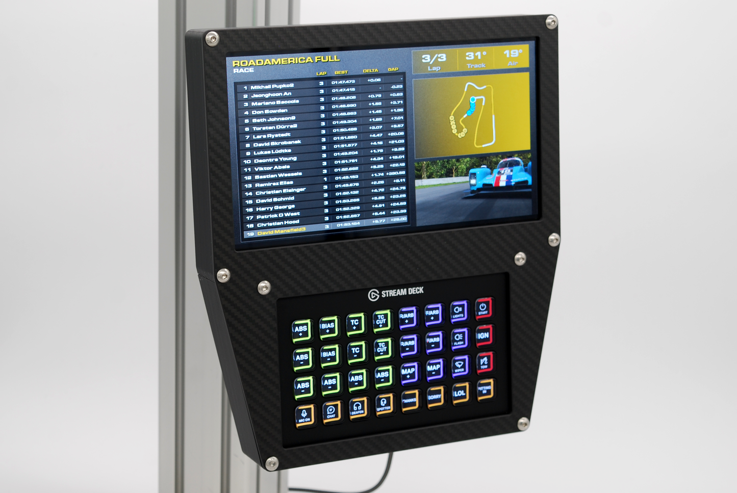 Stream Deck XL and Vocore 10" LCD Display Case for Sim Racing