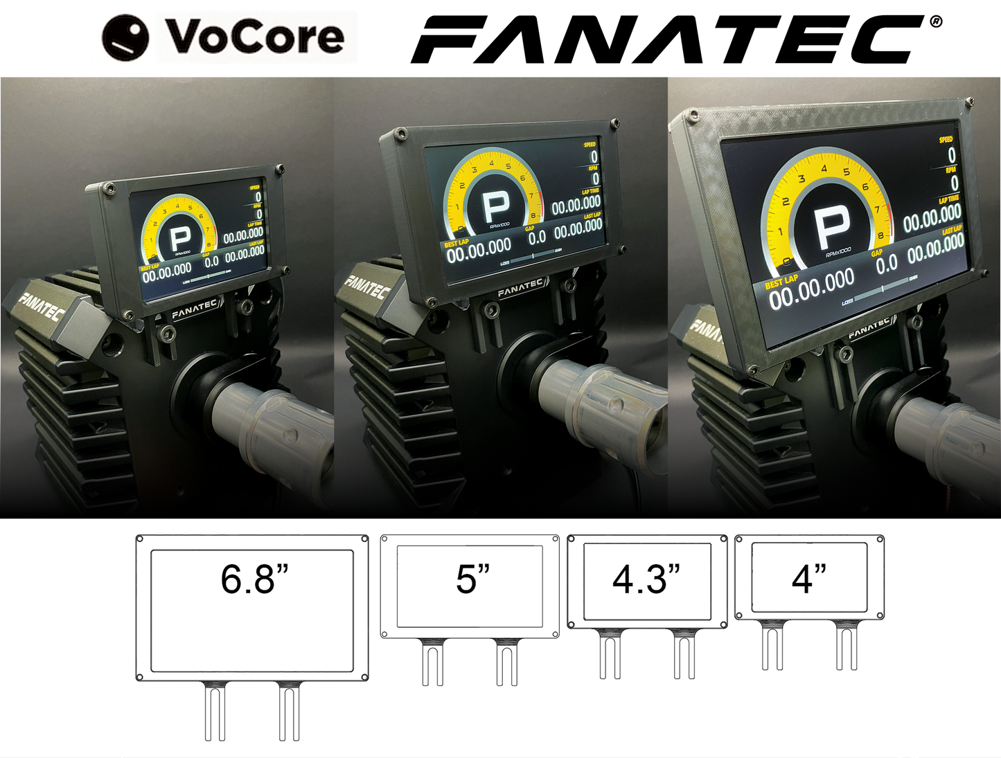 Vocore Screen Cases for Fanatec Wheelbases DD1 DD2 CSL Clubsport GT DD etc. from 4"to 6.8"