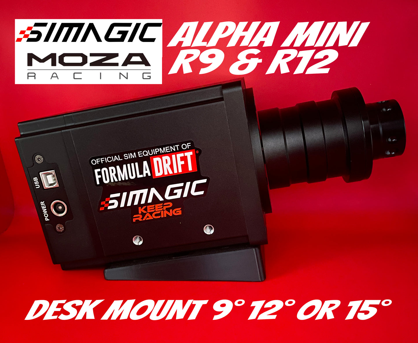 Angled Rig or Desk Mount for Simagic Alpha Mini, Moza R9 and R12